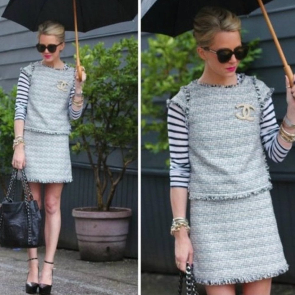 NWOT Alice & Olivia Blue & White Tweed Mini skirt
